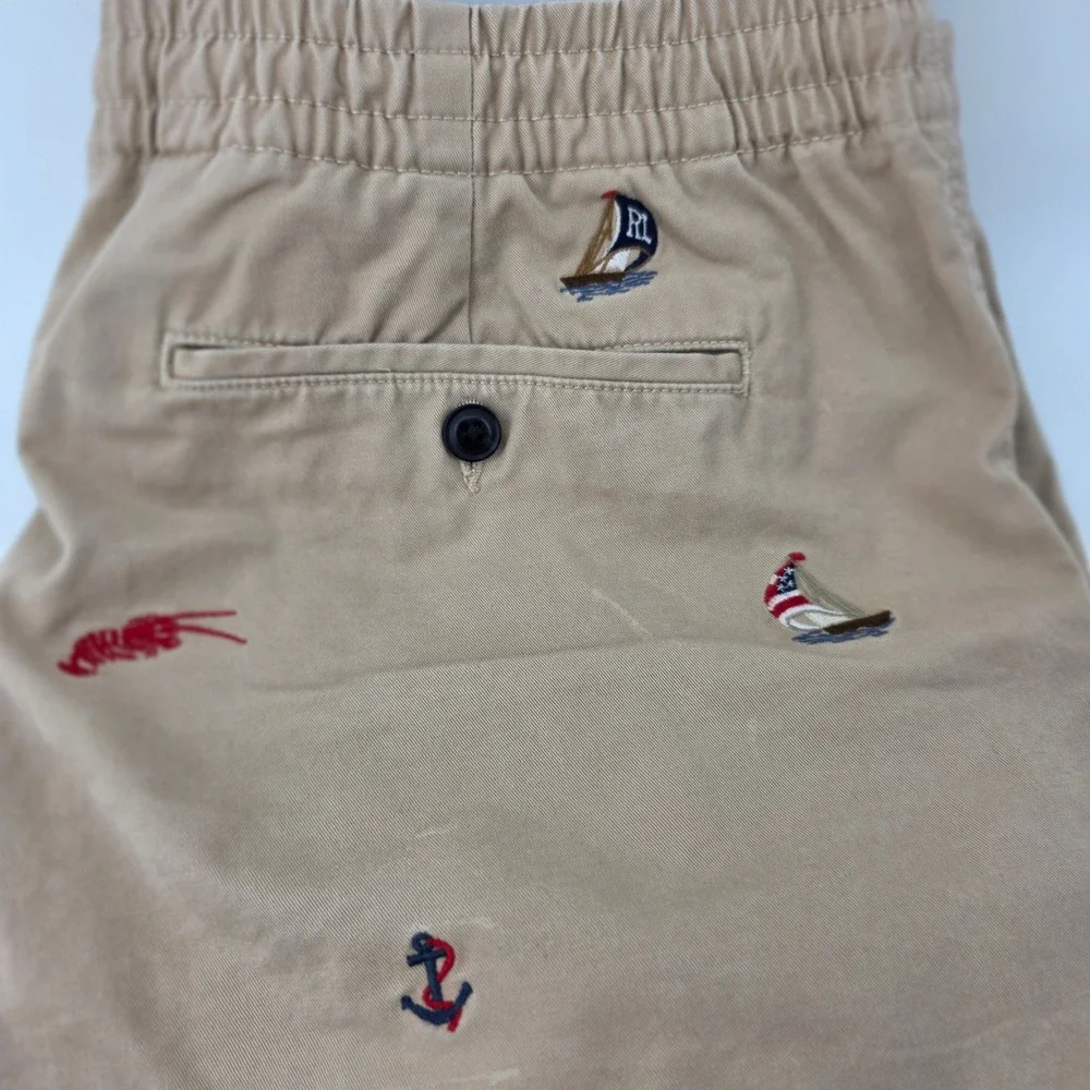 Polo Ralph Lauren Mens Khaki Nautical Embroidered Stretch Classic Fit Shorts L